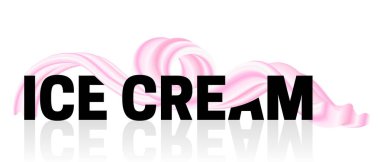 Çilek Pembesi ve Beyaz Dondurma Metni Soyut Dalga 3 Boyutlu İzole Sıçrama Çizimi