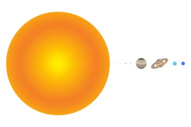 Sun and Planet Size Proportions or Comparison Flat Illustration of the Solar System. The Size of the Sun Compared to the Planets Realistic Flat Illustration.