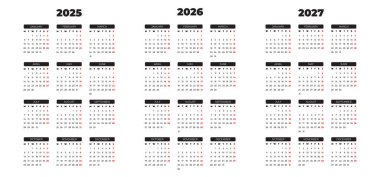 2025-2026 ve 2027 yılları için takvimler