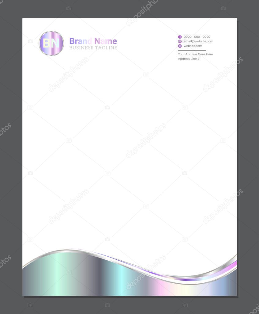 Blank Pastel Silver Letterhead Template with Modern Wave Footer