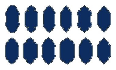 Süslü Fas Biçimli Altın Mavi Çerçeve veya Kenarlık Elementi