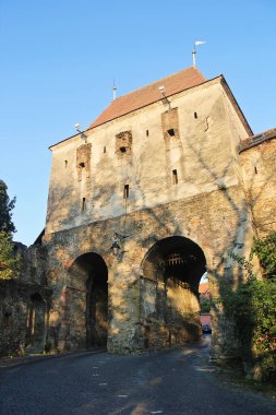 Sighisoara, Romanya - 27 Eylül 2019: Sighisoara, Transilvanya, Romanya 'daki Ortaçağ Terzi Kulesi