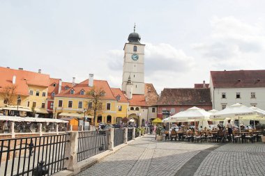 Sibiu, Romanya - 29 Eylül 2019: Sibiu, Transilvanya, Şehir Manzarası, Romanya 