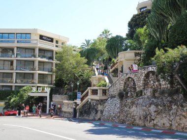 Monte-Carlo, Monako - 9 Ağustos 2012: Kaktüsler ve Merdivenlerle Güzel Monako Garden View