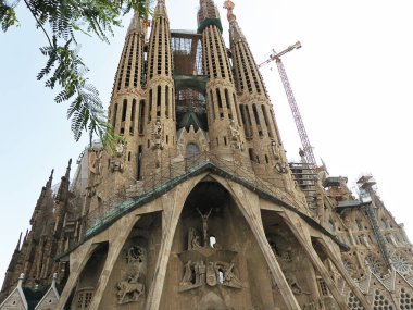 Barcelona, İspanya - 14 Ağustos 2012: Sagrada Familia Exterior İnşaat, İspanya