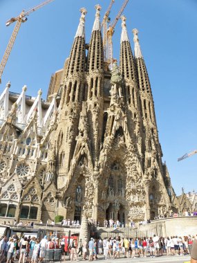 Barselona, İspanya - 14 Ağustos 2012: Sagrada Familia Kilisesi Dış İşleri, Barcelona, İspanya