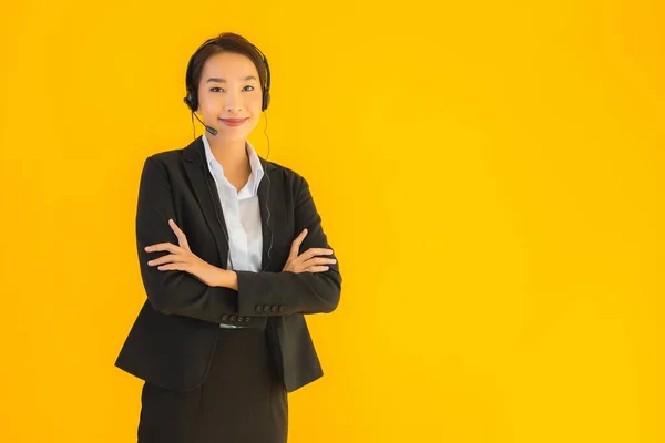 Portrait Belle Jeune Femme Asiatique Affaires Avec Casque Casque Pour — Photo