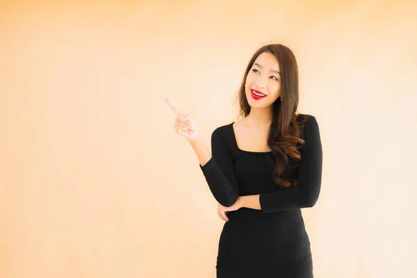 Retrato Bonito Jovem Asiático Mulher Feliz Sorriso Ação Cor Isolado — Fotografia de Stock