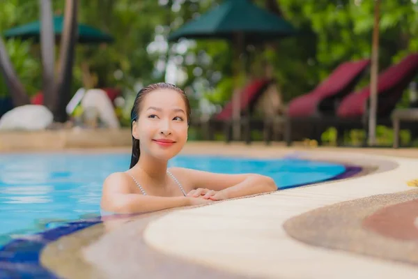 Portrait Beautiful Young Asian Woman Enjoy Relax Smile Leisure Outdoor — Stock Photo, Image