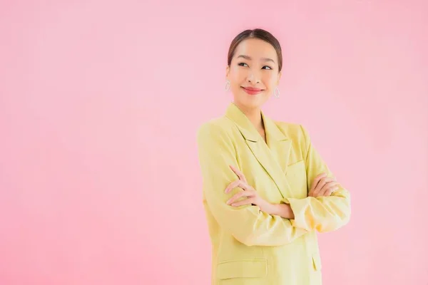 Portrait Belle Jeune Femme Affaires Asiatique Sourire Action Sur Fond — Photo