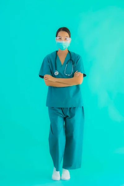 Portrait Belle Jeune Asiatique Médecin Femme Avec Masque Lunettes Pour — Photo