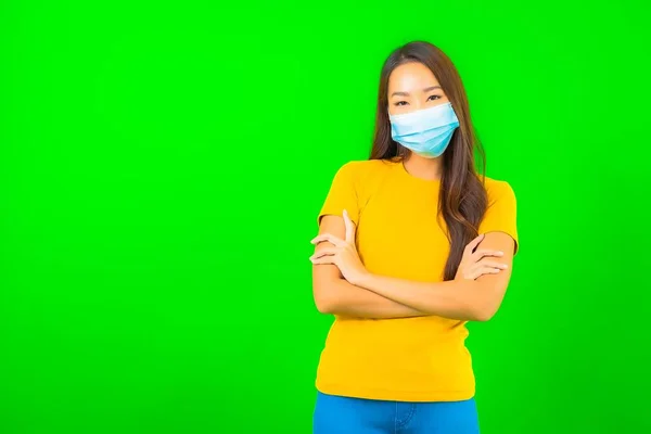 Portræt Smuk Ung Asiatisk Kvinde Bære Maske Til Beskyttelse Mod - Stock-foto