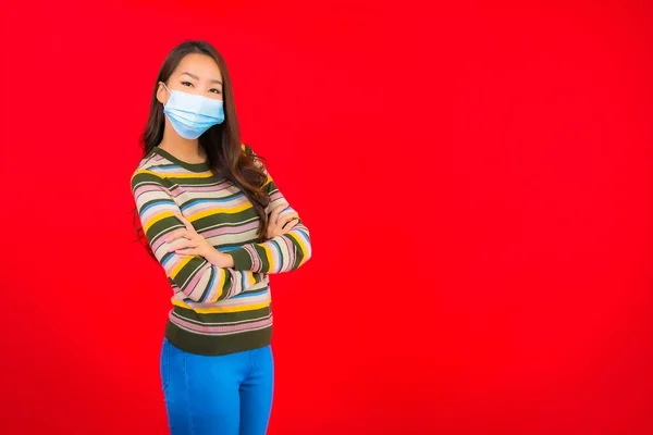 Portrait Beautiful Young Asian Woman Mask Protection Covid19 Corona Virus — Stock Photo, Image