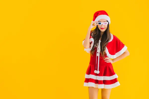 Retrato Hermosa Joven Mujer Asiática Usar Navidad Ropa Sombrero Con —  Fotos de Stock