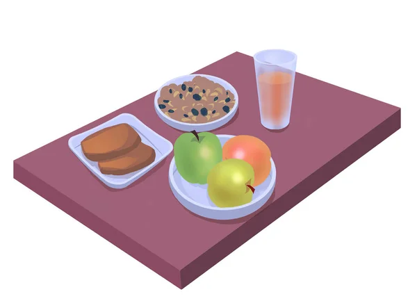 Square Table Served Breakfast Fruits Porridge Toasts Juice — Stock Photo, Image