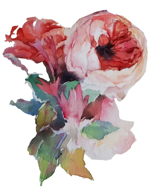 Watercolor Decorative Flower Mix Composition — Stock Photo, Image