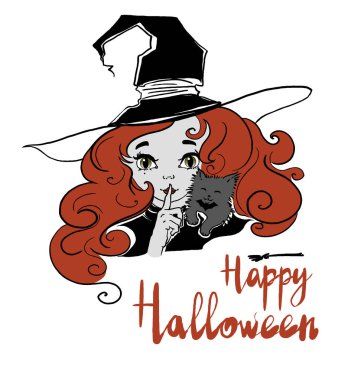 Kedisi ve Cadılar Bayramı Mesajıyla Şirin Kızıl Saçlı Cadı