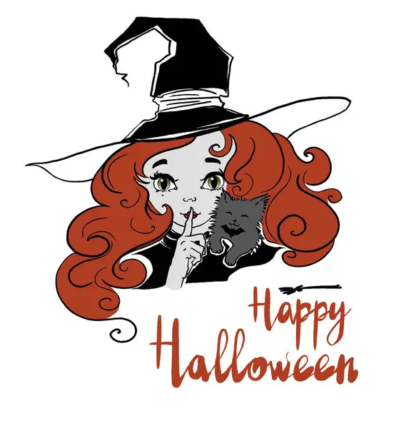 Kedisi ve Cadılar Bayramı Mesajıyla Şirin Kızıl Saçlı Cadı