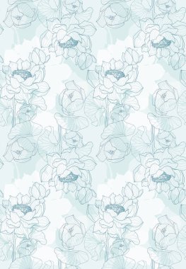 Dalgalar gibi dalgalı bir kompozisyonda ince doğrusal nilüferler içeren pürüzsüz bir desen. Küçük ölçekli tasarım modern, minimal bir görünüm sunuyor, kırtasiye, moda aksesuarları, hediye paketi ve ürün ambalajı için ideal.