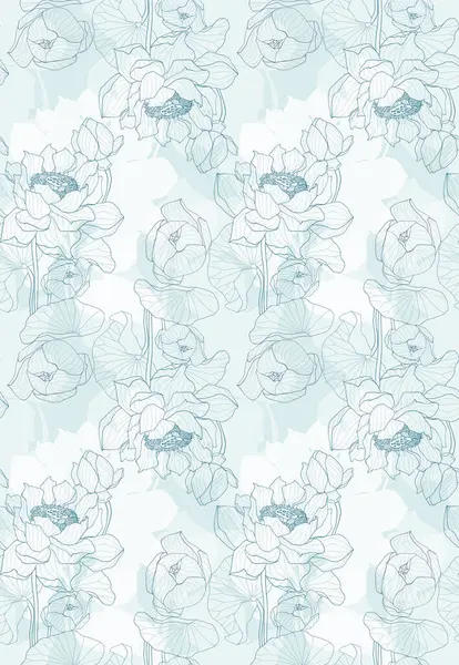 Dalgalar gibi dalgalı bir kompozisyonda ince doğrusal nilüferler içeren pürüzsüz bir desen. Küçük ölçekli tasarım modern, minimal bir görünüm sunuyor, kırtasiye, moda aksesuarları, hediye paketi ve ürün ambalajı için ideal.