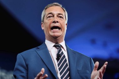 Ulusal Liman, Maryland, ABD - 24 Şubat 2017: Nigel Farage halka açık bir etkinlikte konuşuyor