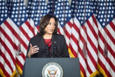 Washington D.C., ABD - 20 Aralık 2023: Kamala Harris, Copyspace ile ilgili siyasi bir etkinlikte açıklama yaptı