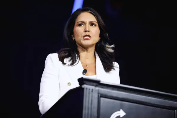 Detroit, Michigan, ABD - 15 Haziran 2024: Kongre Üyesi Tulsi Gabbard bir halk siyasi etkinliğinde podyumun arkasında konuşma yaptı (Gage Skidmore 'dan))