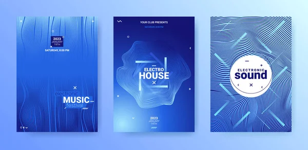 Techno Sound Flyer Set Electro Music Cover Party Dance Plakát — Stockový vektor