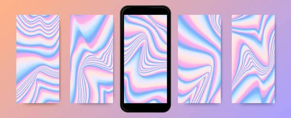 stock vector Color Holographic Screensaver. Abstract Vibrant Templates for Mobile. Bright Fluid Textures. Hologram Backgrounds. Neon Wave Wallpaper. Mesh Gradient Liquids. Vector Holography Set.