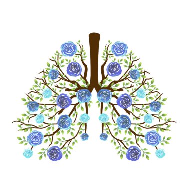 Watercolor Blooming blue roses floral Lungs clipart