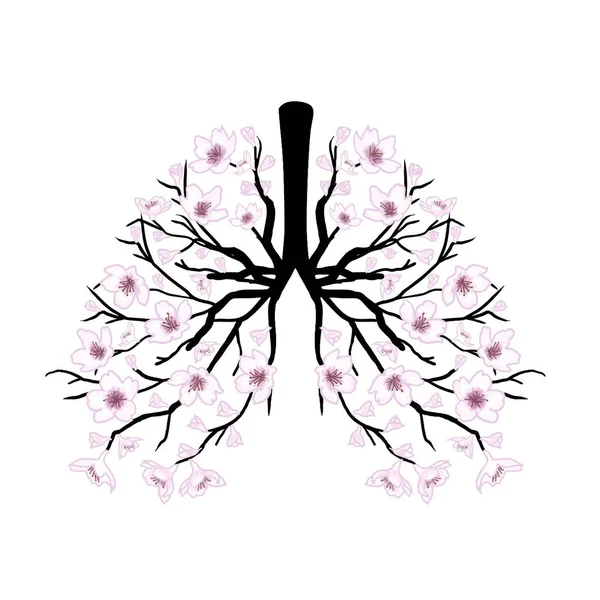 Fleurs Cerisier Rose Aucun Jour Tabac Poumons Floraux Sains — Image vectorielle