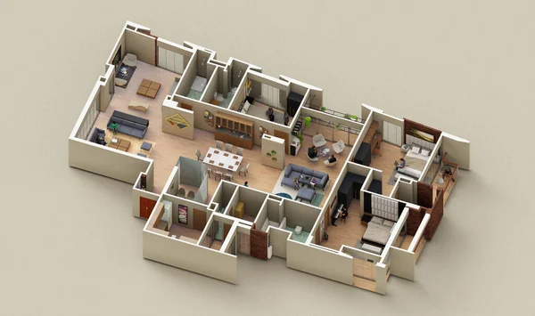 3 bedroom apartment Interior design isometric view