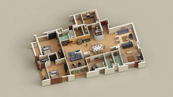 Apartamento Dormitorios Diseño Interiores Vista Axonométrica — Foto de Stock