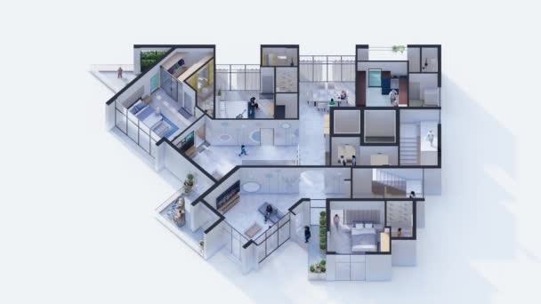 Animado Apartamento Familiar Três Quartos Plano Piso Isométrico — Vídeo de Stock