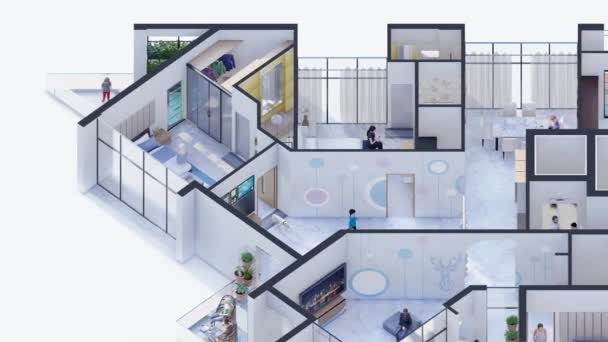 Анімовані Трикімнатні Сімейні Квартири Ізометричний План Підлоги — стокове відео