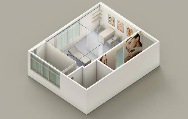 Plastic surgery doctors clinic isometric interior 3d rendering