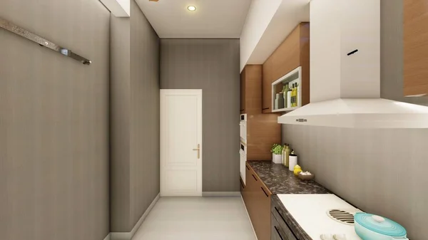 Kitchen interior design perspective 3d rendering