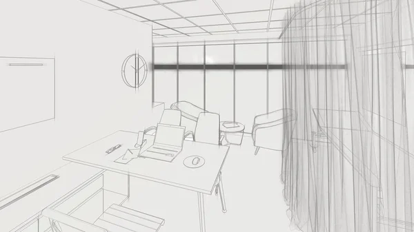 办公室空间的内部草图 — 图库照片