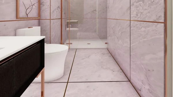 Mauve Subiu Banheiro Ouro Design Interiores Renderização — Fotografia de Stock