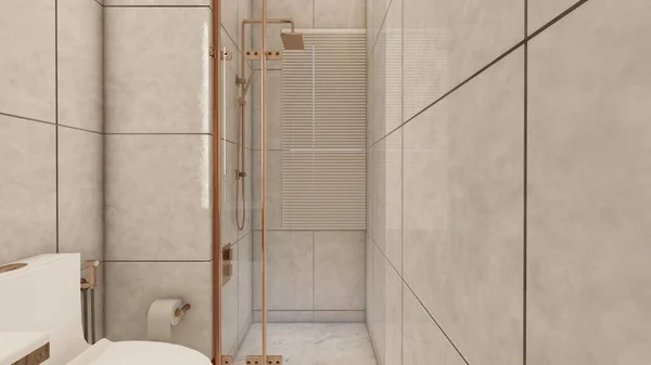 Beige Rose Gold Toilet Interior Design Rendering — Stock Photo, Image