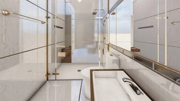 Luxo Cinza Banheiro Interior Cena Ponto Perspectiva — Fotografia de Stock