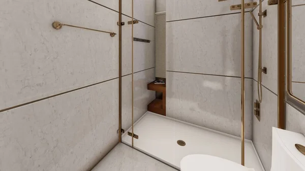 Luxo Cinza Banheiro Interior Cena Perspectiva — Fotografia de Stock