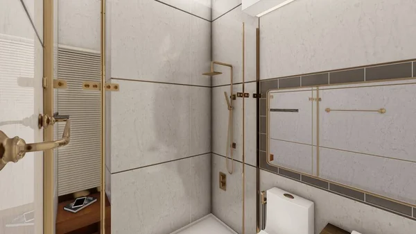 Luxo Cinza Ouro Banheiro Design Interiores — Fotografia de Stock
