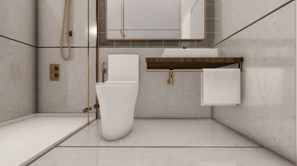 Luxo Banheiro Cinza Design Interiores Visualização — Fotografia de Stock