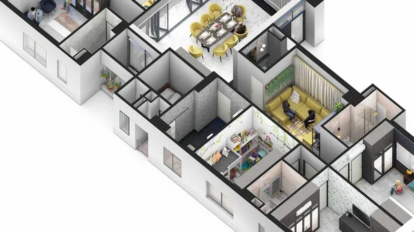 Four Bedroom Family Apartment Interior Design Model — Stock Photo, Image