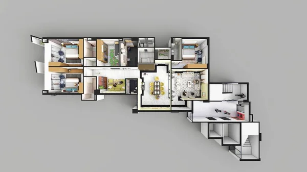 Кімнатна Сімейна Квартира Ізометрична Візуалізація — стокове фото