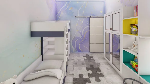 Дизайн Інтер Єру Дитячої Спальні Реалістична Візуалізація — стокове фото