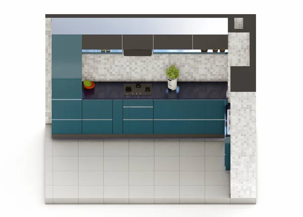 Teal Gabinete Cocina Verde Gris Visualización Isométrica —  Fotos de Stock