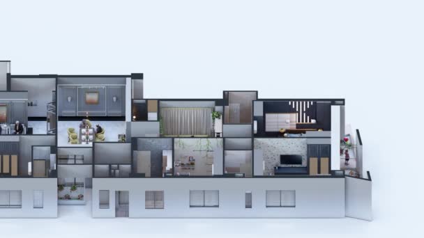 Design Interiores Isométrico Animado Plano Casa Típico Apartamento Quartos — Vídeo de Stock