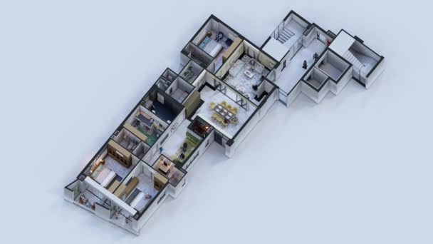 Анимированный Изометрический План Интерьера Дома Спальнями — стоковое видео